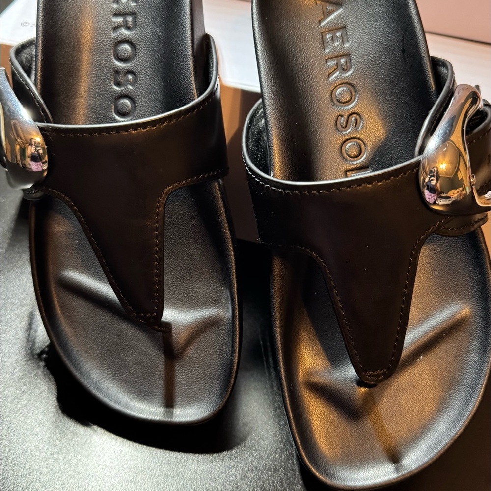 Aerosoles Black Sandals with Silver Buckle - Picture 3 of 11